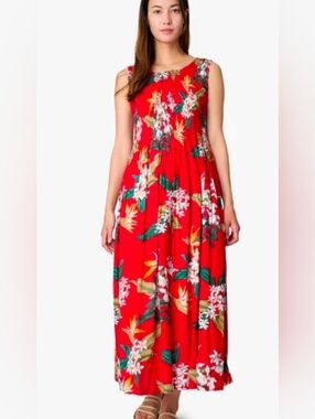Gecko Batik .Sleeveless Red Floral Maxi Dress